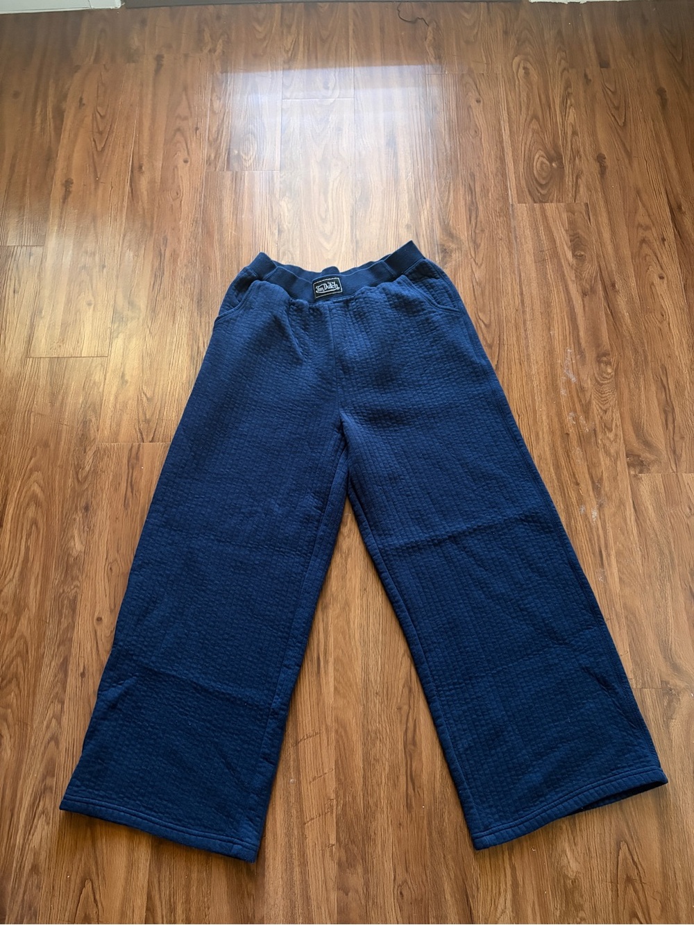Von Dutch Wide-Leg Navy Textured Pants